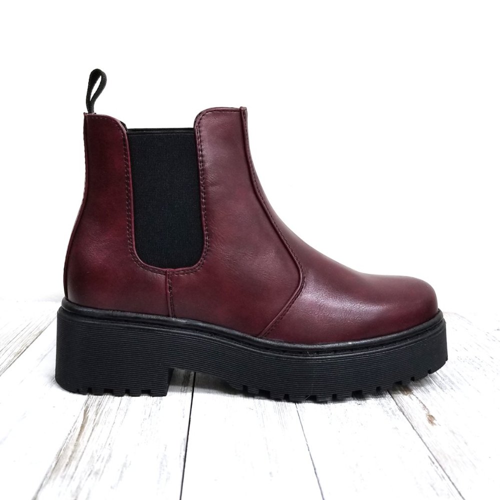 New Wine Combat Boots Lug Sole - Picture 2 of 4